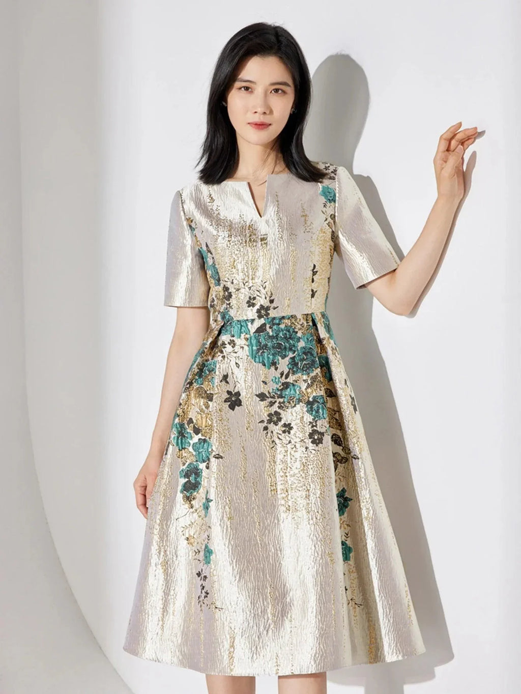 Guocali Elegant Floral Women’s Midi Dress – Chic A-Line Summer Dress -Guocali