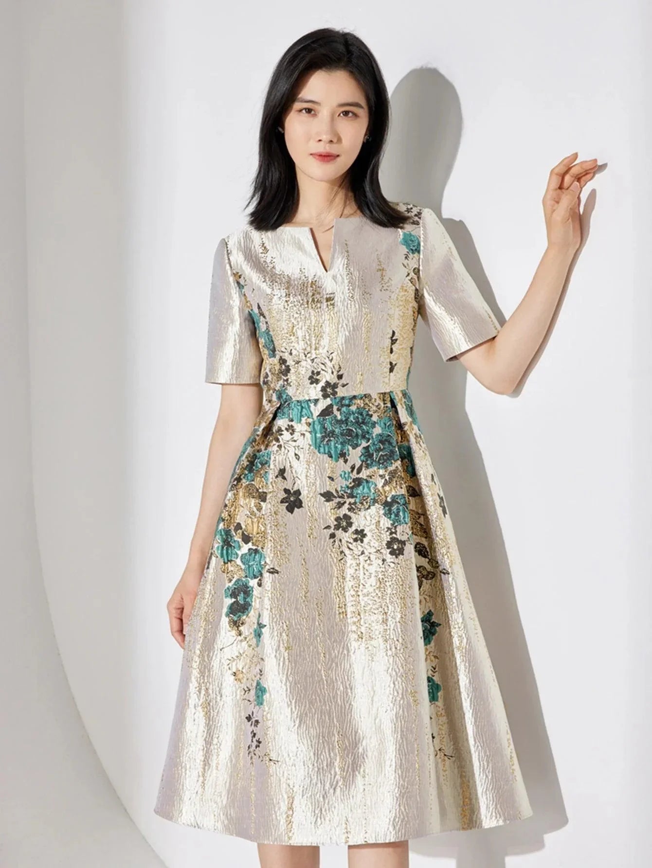 Guocali Elegant Floral Women’s Midi Dress – Chic A-Line Summer Dress -Guocali