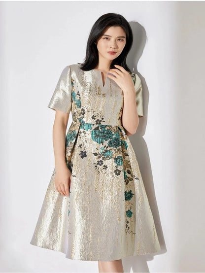 Guocali Elegant Floral Women’s Midi Dress – Chic A-Line Summer Dress -Guocali