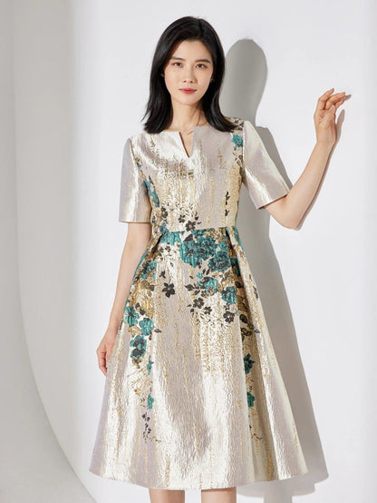 Guocali Elegant Floral Women’s Midi Dress – Chic A-Line Summer Dress - Midi Dress - Guocali