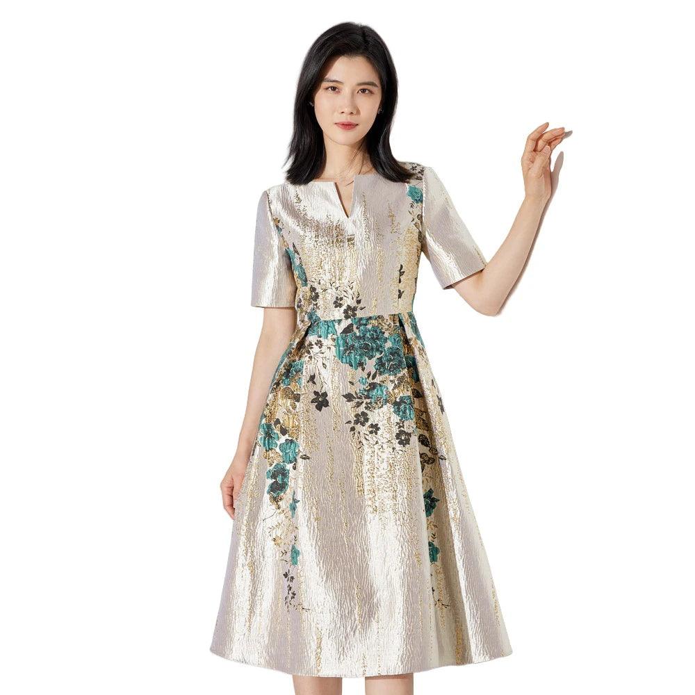 Guocali Elegant Floral Women’s Midi Dress – Chic A-Line Summer Dress - Midi Dress - Guocali