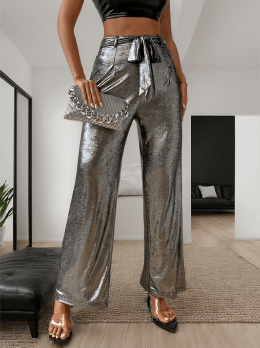 Guocali Y2K Metallic Straight Pants - Straight Pants - Guocali