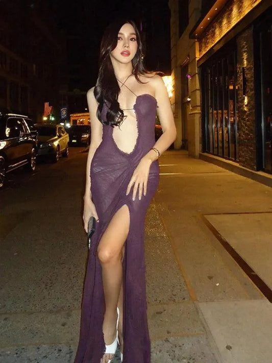 Halter Neck Backless Long Dress -Guocali