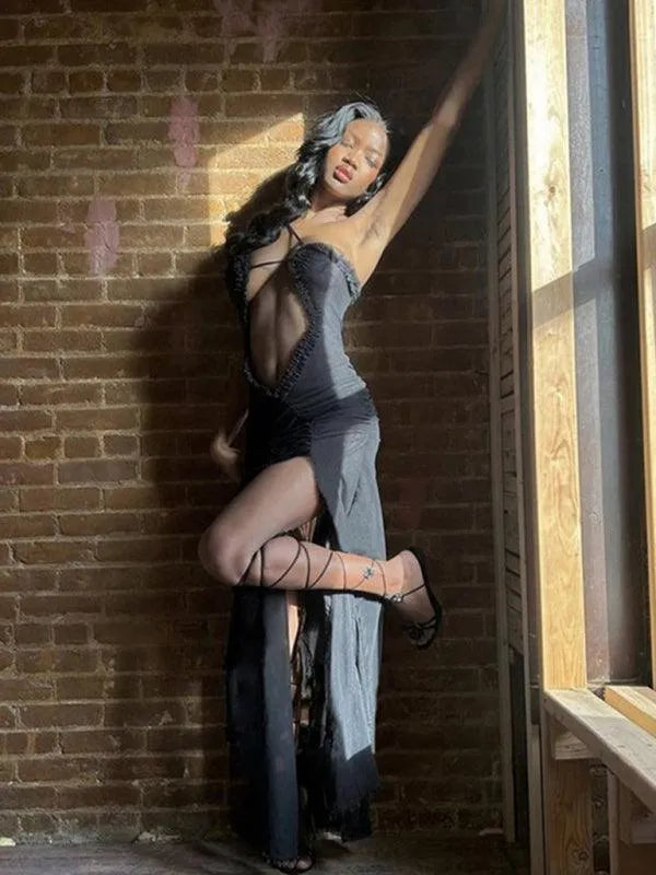 Halter Neck Backless Long Dress -Guocali