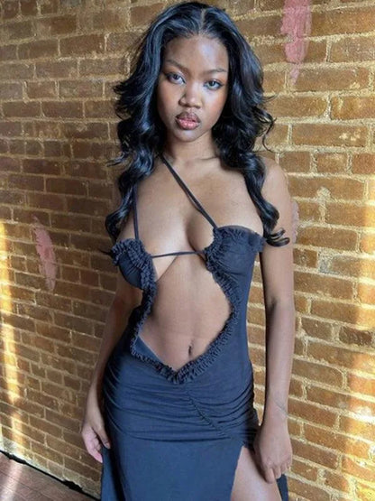 Halter Neck Backless Long Dress -Guocali