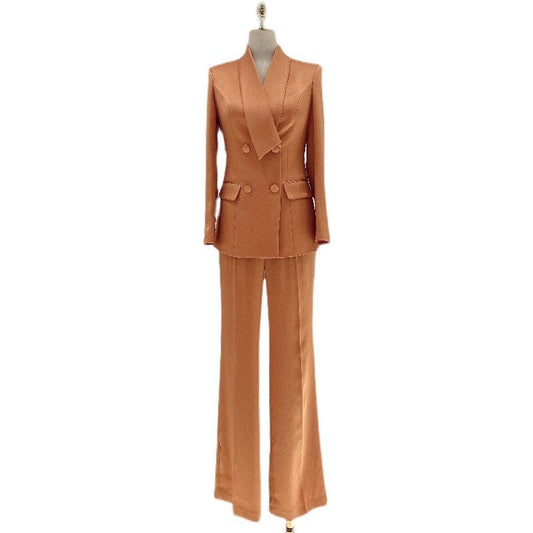 High-End fine Silk Satin Two-Piece Pant Suit - Pantsuit - Guocali