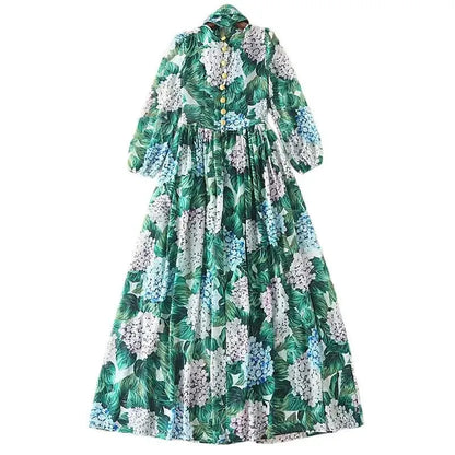 High-Quality Long-Sleeved Printed Maxi Dress – Elegant Floral Dress -Guocali