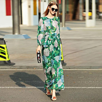 High-Quality Long-Sleeved Printed Maxi Dress – Elegant Floral Dress - Maxi Dress - Guocali