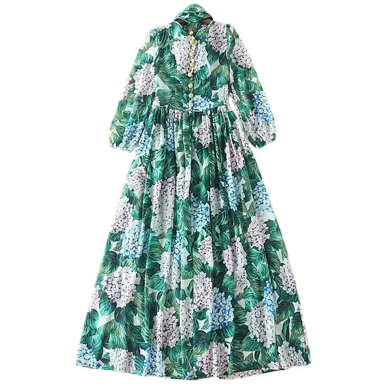 High-Quality Long-Sleeved Printed Maxi Dress – Elegant Floral Dress - Maxi Dress - Guocali