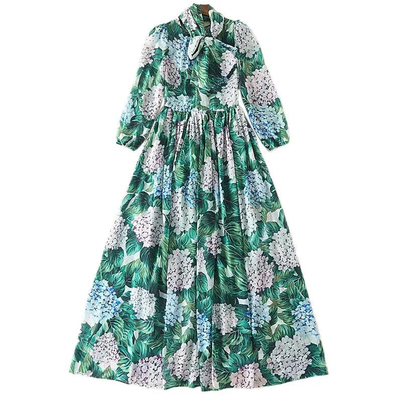 High-Quality Long-Sleeved Printed Maxi Dress – Elegant Floral Dress - Maxi Dress - Guocali