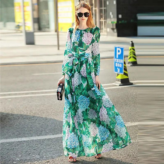 High Quality Long-Sleeved Printed Maxi Dress - Maxi Dress - Guocali