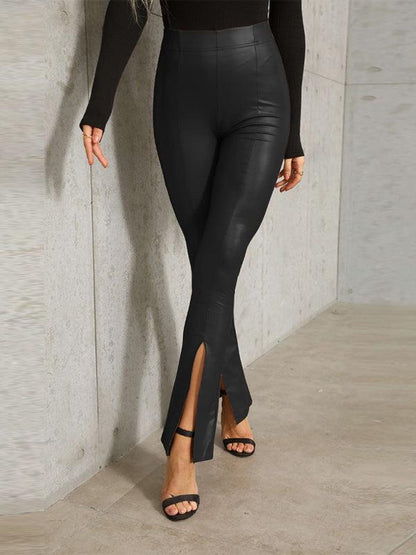 High Waist PU Flared Trousers - Flared Trousers - Guocali