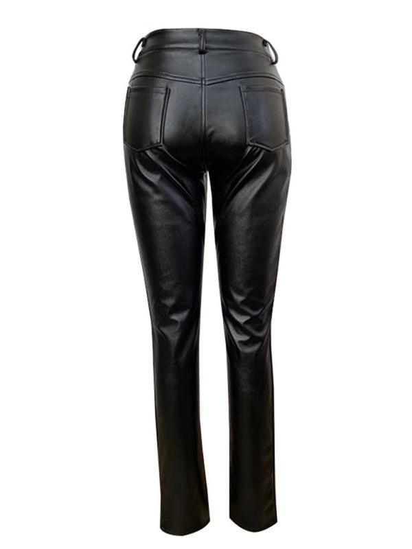 High Waist Tight PU Leather Pants - Leather Pants - Guocali