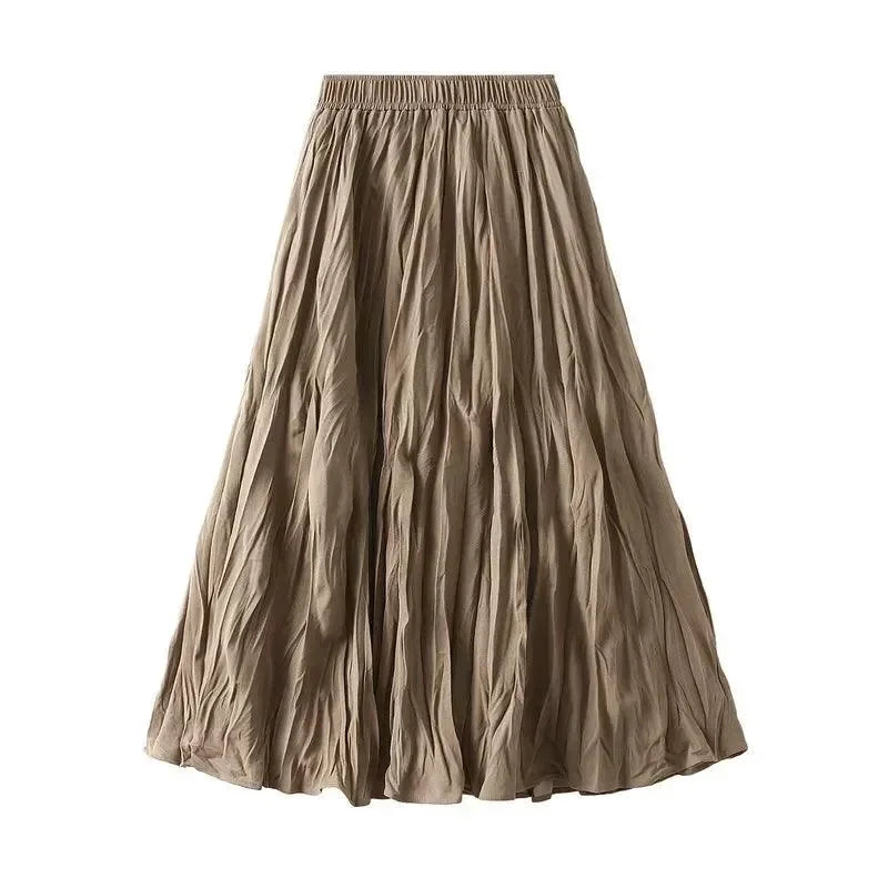 High-Waisted Elastic Pleated Skirt -Guocali
