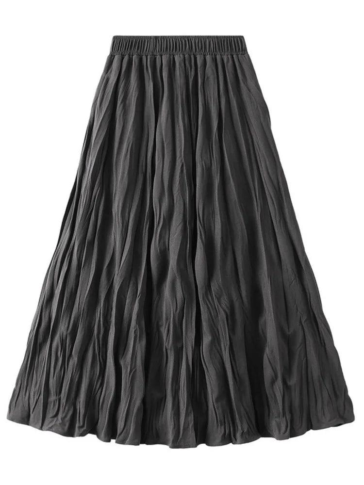 High-Waisted Elastic Pleated Skirt - Pleated Skirt - Guocali