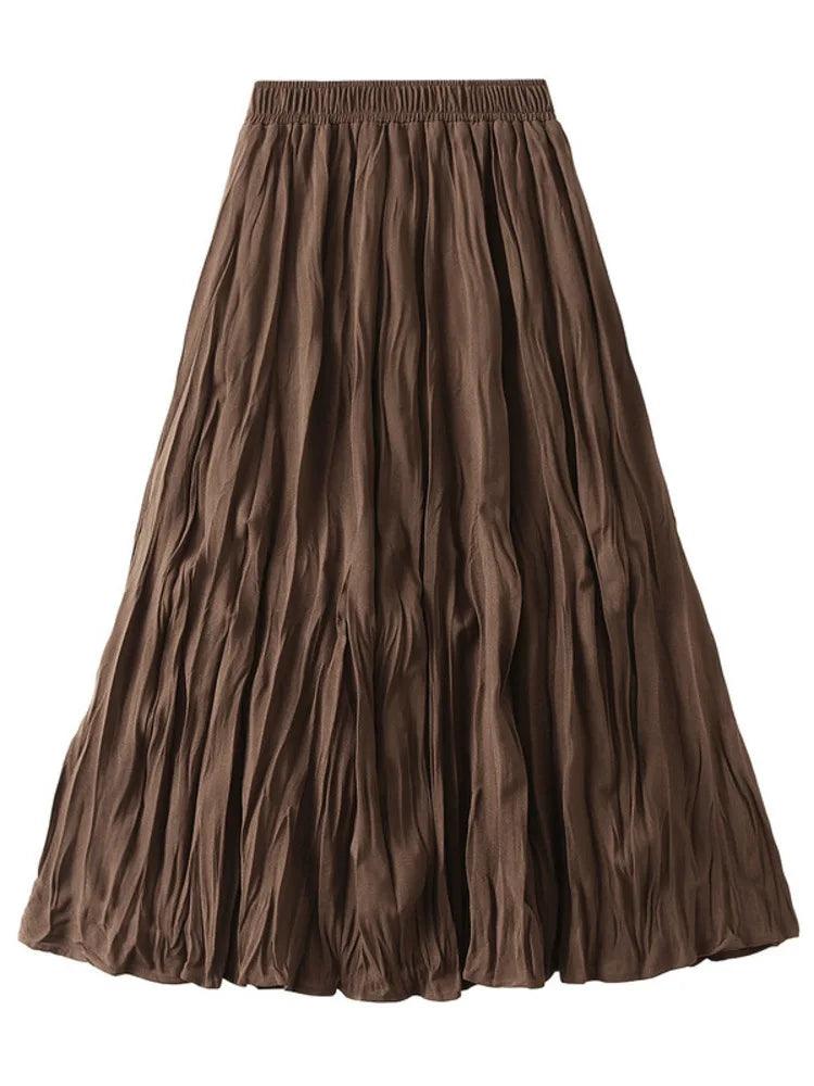 High-Waisted Elastic Pleated Skirt - Pleated Skirt - Guocali