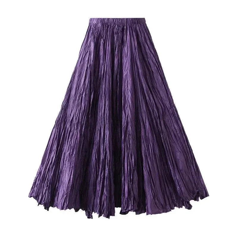 High-Waisted Pleated A-Line Skirt -Guocali
