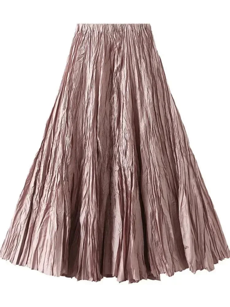 High-Waisted Pleated A-Line Skirt -Guocali