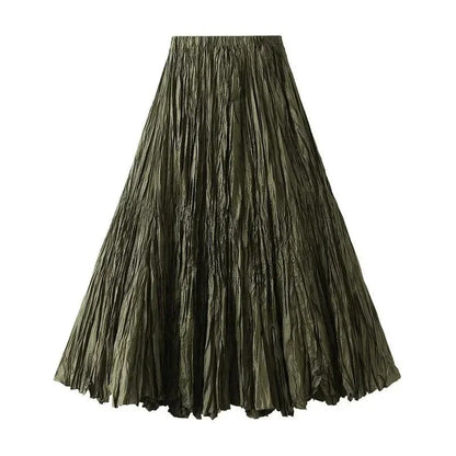 High-Waisted Pleated A-Line Skirt -Guocali