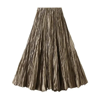 High-Waisted Pleated A-Line Skirt -Guocali