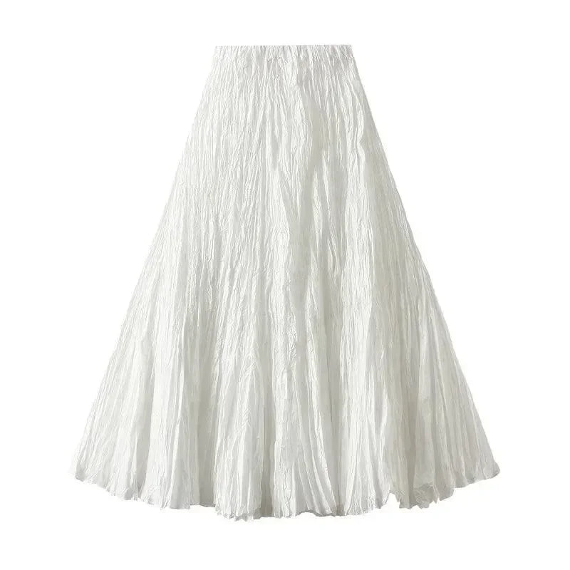 High-Waisted Pleated A-Line Skirt -Guocali