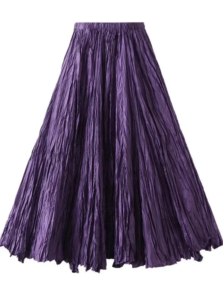 High-Waisted Pleated A-Line Skirt -Guocali