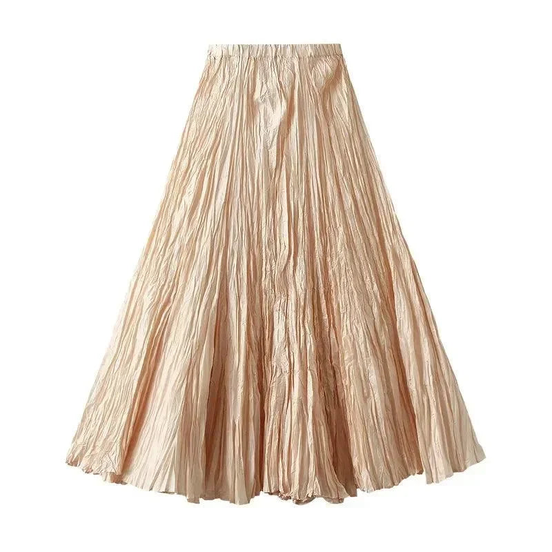 High-Waisted Pleated A-Line Skirt -Guocali