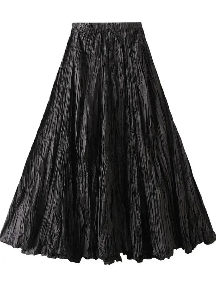 High-Waisted Pleated A-Line Skirt -Guocali