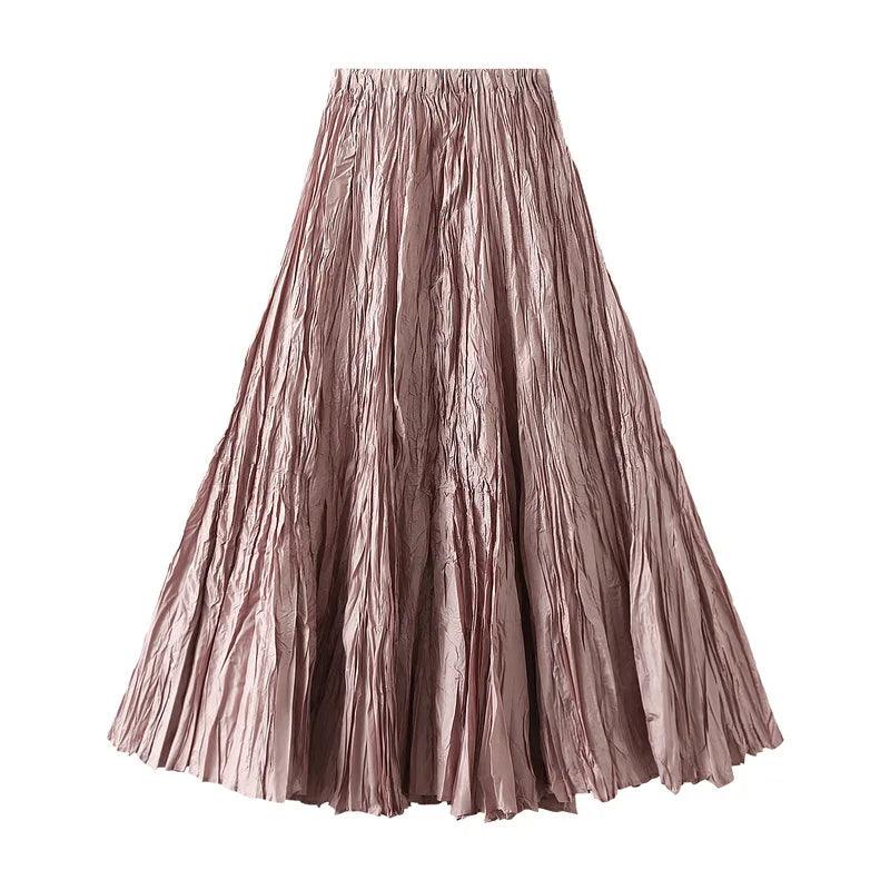 High-Waisted Pleated A-Line Skirt - Pleated Skirt - Guocali