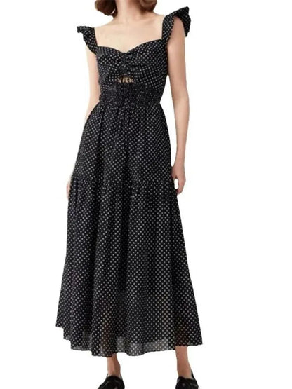 Hollow Lace-Up Long Black Dress -Guocali