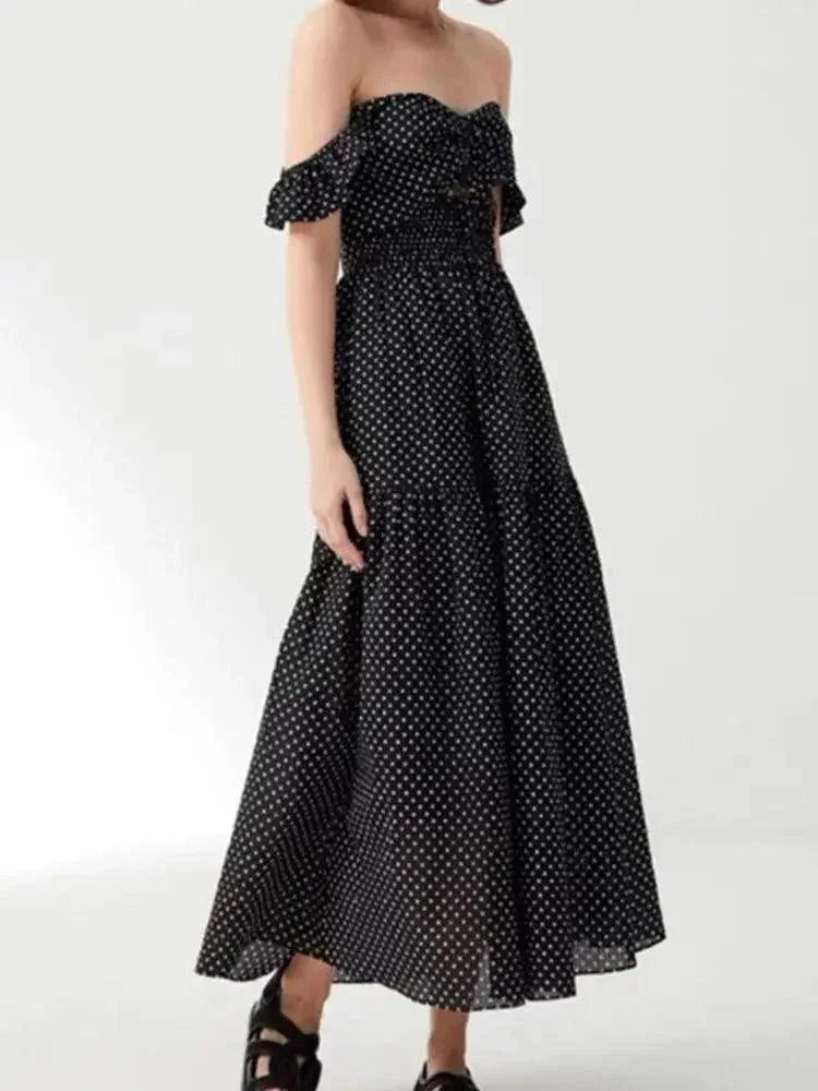Hollow Lace-Up Long Black Dress -Guocali