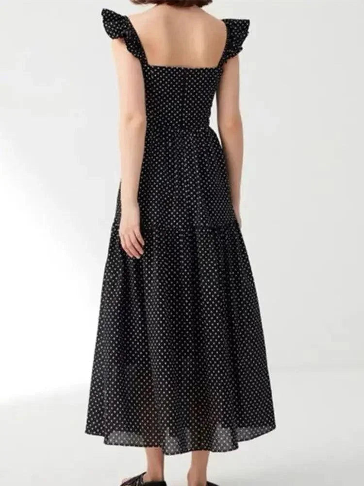 Hollow Lace-Up Long Black Dress -Guocali