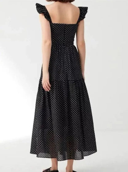 Hollow Lace-Up Long Black Dress -Guocali