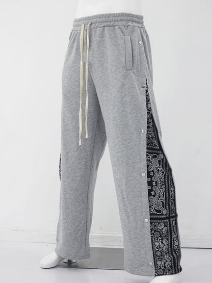 Sporty Men's Wide Leg Pants – Mid Rise Button Finish