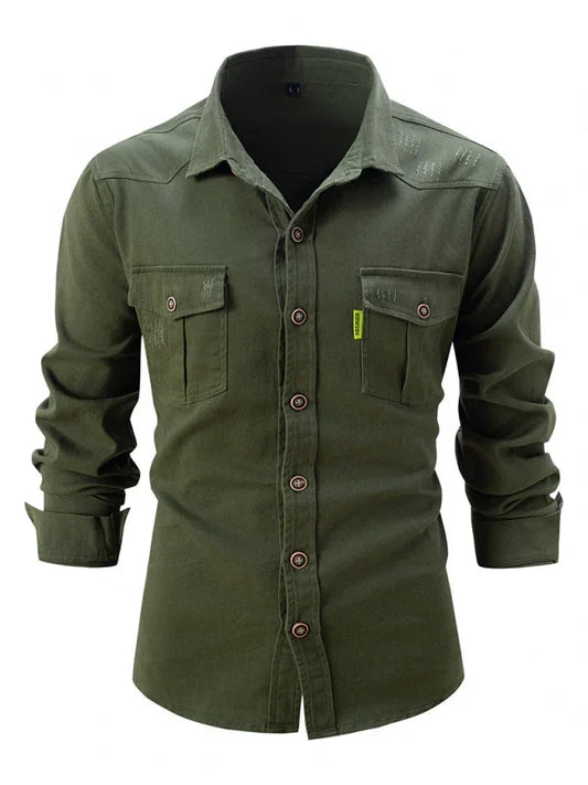 Men Cotton Long Sleeves Regular Fit Casual Shirt – Slight Elasticity - Green