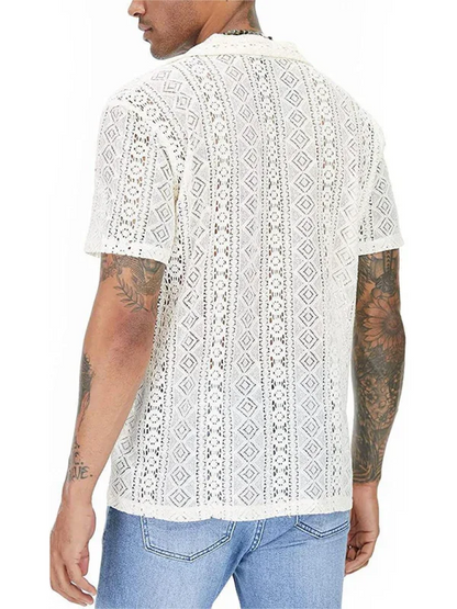 Men Casual Short Sleeves Cotton Button-Down Shirt – Breathable - Beige