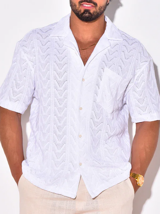Men Short Sleeves Relaxed Fit Casual Shirt – Lightweight - White