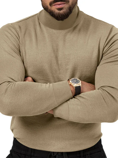 Men Turtleneck Long-Sleeves T-Shirt – Breathable - Red