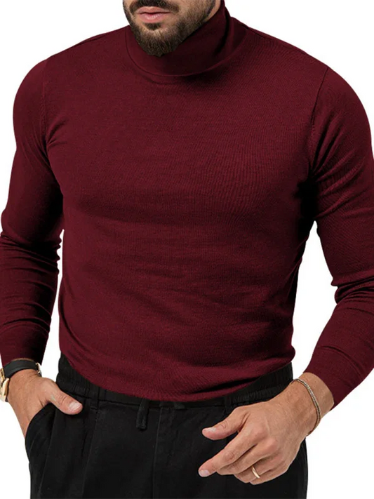 Men Turtleneck Long-Sleeves T-Shirt – Breathable - Red