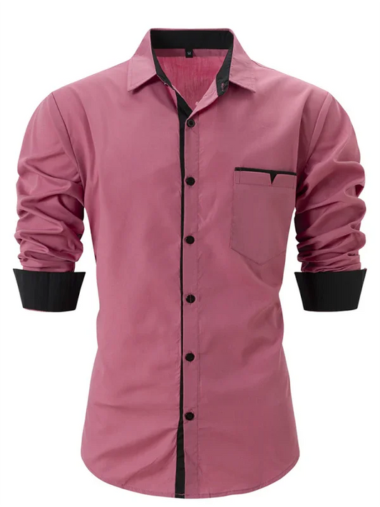 Men Cotton Long Sleeves Regular Fit Casual Shirt – Breathable - Pink, Black