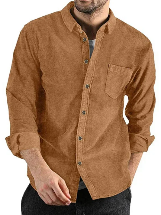 Men Casual Long Sleeves Button-Down Overshirt – Breathable - Brown