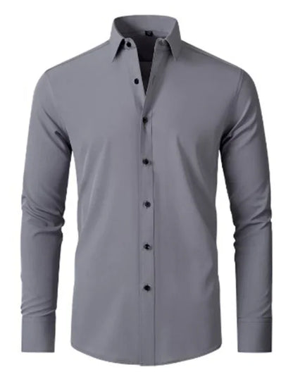 Men Long Sleeves Regular Fit Button-Down Shirt – Wrinkle-Resistant - Navy, Blue