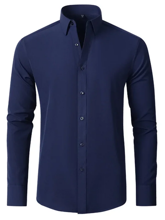 Men Long Sleeves Regular Fit Button-Down Shirt – Wrinkle-Resistant - Navy, Blue