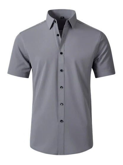 Men Short Sleeves Button-Down Regular Fit Dress Shirt – Wrinkle-Resistant - Purple