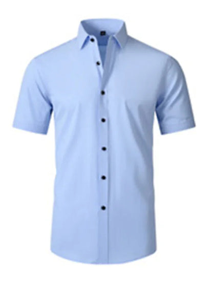 Men Short Sleeves Button-Down Regular Fit Dress Shirt – Wrinkle-Resistant - Purple