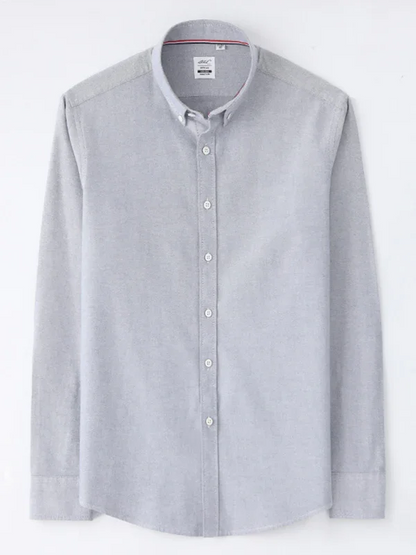 Men Button-Down Cotton Long Sleeves Casual Oxford Shirt – Breathable - White