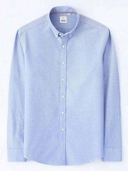 Men Button-Down Cotton Long Sleeves Casual Oxford Shirt – Breathable - White