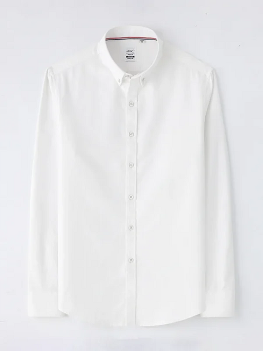 Men Button-Down Cotton Long Sleeves Casual Oxford Shirt – Breathable - White