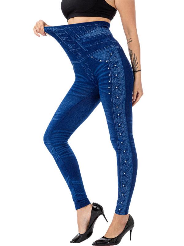 Jegging taille haute avec perles - Stretch