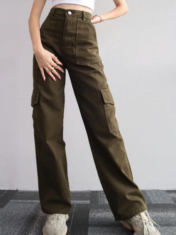Casual Women Cargo Pants – Mid Rise Button Front